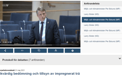 Riksdagen: Likvärdig bedömning och tillsyn av impregnerat trä