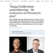 Debattartikel i Aktuell Hållbarhet - Vi lyfter klimatnytta och konkurrens i Trafikverkets materialval